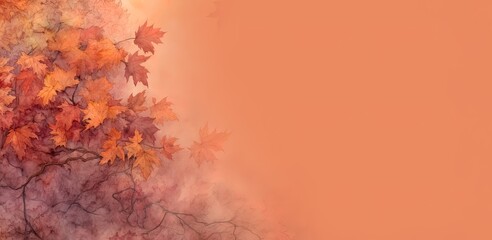 Red, orange autumn leaves, watercolor-style and romantic seasonal background. Red maple texture wallpaper. October card.