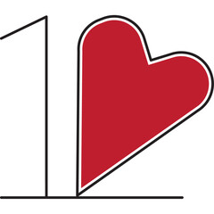 Number 10 with a love shape on a transparent background 