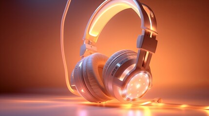 a studio photo of on-ear headphones on a solid color background, neon lighting, negative space for text