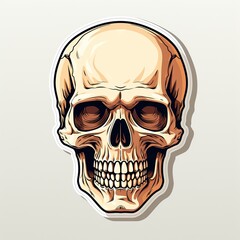 Drawn human skull on white background, halloween sticker. Ready-made sticker for the decoration on the day of all saints.