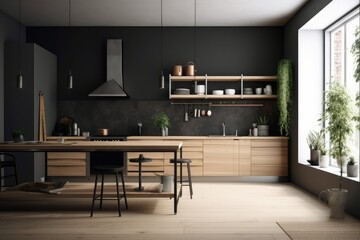 Scandinavian kitchen interior wall mock up, generative AI