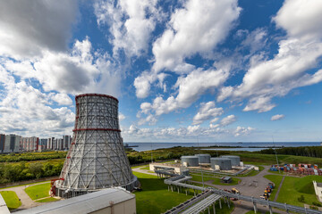 Obraz premium Russia. Saint-Petersburg. View of the equipment of the thermal power plant. Cooling towers.