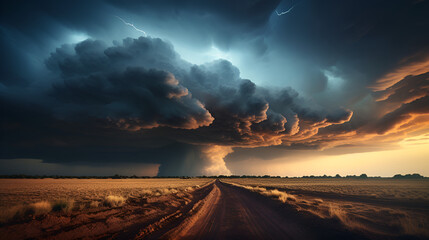 "Tornado's Wrath: The Fury of Nature Unleashed", Vortex, Twister, Super cells, Lightning, thunder, multicolored sky , apocalypse – created with generative AI technology