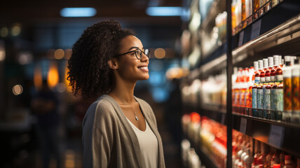 Fototapeta premium female buying fresh fruits in grocery store