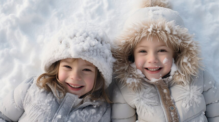 Share the joy of making snow angels, children lying down to create beautiful imprints in the snow as they revel in the pure delight of the moment 