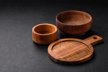 Empty round kitchen wooden cutting board in brown color