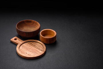 Empty round kitchen wooden cutting board in brown color
