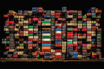 Obraz premium a computerized map of the world that displays container freight ships for import and export business logistics. Generative AI