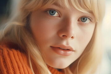 Captivating Blue Eyes: Portrait of a Stunning Blonde Woman - generative ai