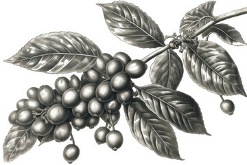 a drawing of a hand-drawn coffee branch with fruits. Generative AI
