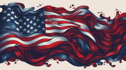 Design an eye-catching illustration of the United States of America's national flag, incorporating creative elements that symbolize unity, freedom, and the nation's history 16:9 - obrazy, fototapety, plakaty