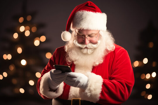 Santa Claus using smartphone