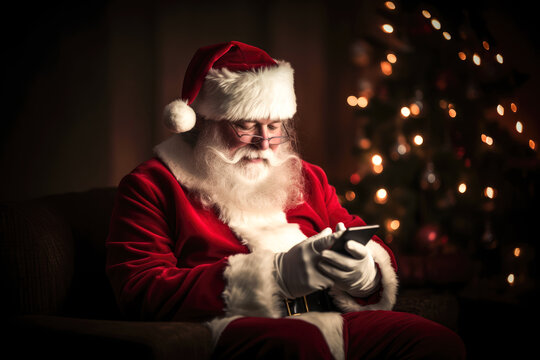 Santa Claus using smartphone