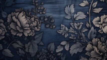a horizontal format of a blue floral in a Mock-up and Commercial-themed, photorealistic illustrations in JPG. Generative ai