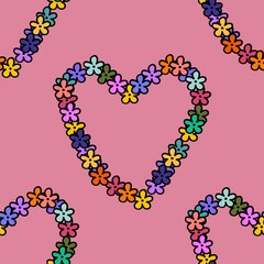 Cartoon flower frame seamless valentines retro hearts pattern for wrapping paper and fabrics and kids clothes print