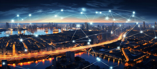 Fototapeta na wymiar Cityscape with graphic of network concept, Bangkok, Thailand