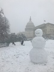 snow covered Capitol with snowman