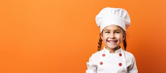 Happy Young Girl Dressed as a Chef with Space for Copy