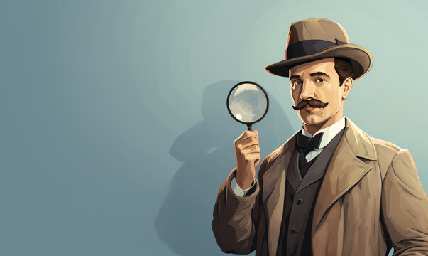 Retro 1890s Detective Cartoon with Magnifying Glass with Space for Copy