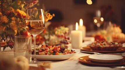 Fototapeta na wymiar Thanksgiving dinner table background