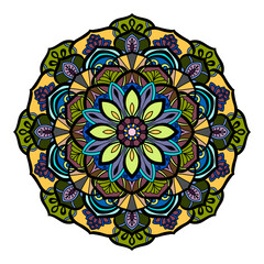 Decorative mandala. Colored indian ornament. Illustration on transparent background