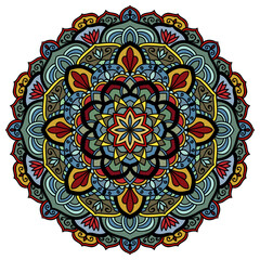 Decorative mandala. Colored indian ornament. Illustration on transparent background