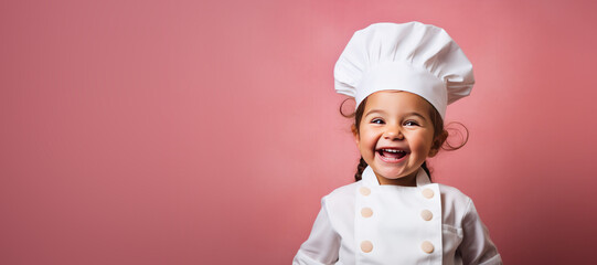 Happy Young Girl Dressed as a Chef with Space for Copy