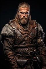 Vikings, Beautiful Man dressed with Medieval Clothes, Long Hair.