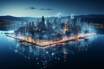 Fototapeta premium Overlooking the whole city architecture. AI generative