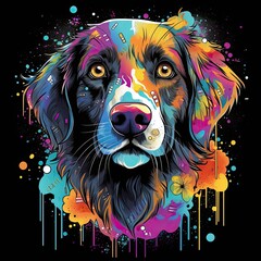 Neon Dog Clip Art or T-Shirt Design illustration