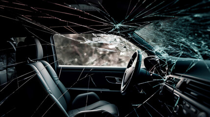 Fototapeta na wymiar Carro con vidros rotos, accidente