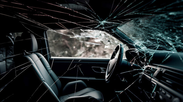 Carro con vidros rotos, accidente