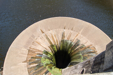 San Roque dam water funnel in Villa Carlos Paz, Cordoba, Argentina