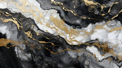 Obraz premium Marble white black gold abstract background of marble liquid ink art painting on paper created with Generative AI