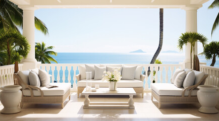 lounge chairs on the terrace of a hotel va IA