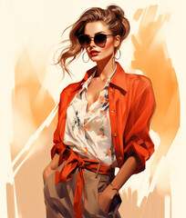 Beautiful fashionable young woman, fashion sketch illustration style © Boadicea