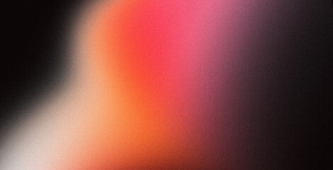 Color gradient dark grainy background, red orange white vibrant abstract spots on black, noise texture effect