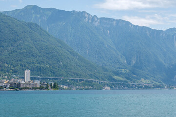 Panorama of Embankment of town of Montreux, Switzerland