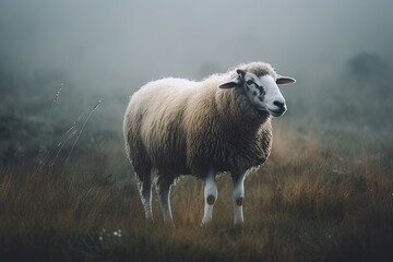 Obraz premium Oveja en el campo. ilustracion de ia generativa