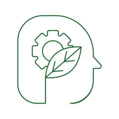 Isolated outline of a head with a leaf and a gear icon Vector illustration