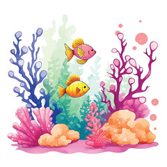 Fototapeta na wymiar Underwater life watercolor paint ilustration
