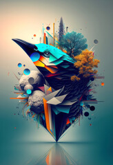 Abstract Nature Design of A Bird With Trees,And Shapes #2
