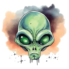 Deurstickers Aquarel doodshoofd Alien skull watercolor paint ilustration 