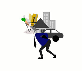Due to economic issues, inflation, and financial crises, men of working age bear the burden of car installment payments, housing loan , more expensive living and business expenses.isolate background.