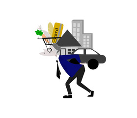 Due to economic issues, inflation, and financial crises, men of working age bear the burden of car installment payments, housing loan , more expensive living and business expenses.isolate background.