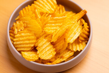 Potato chips crisps in bowl