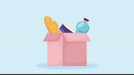 box with groceries donations campaign animation