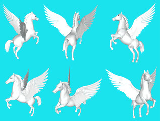 Sketch vector illustration of mythological animal flying horse pegasus