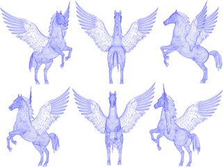 Sketch vector illustration of mythological animal flying horse pegasus