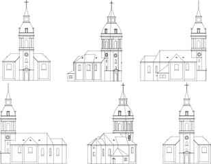 Sketch vector illustration of vintage classic old holy church design with high tower